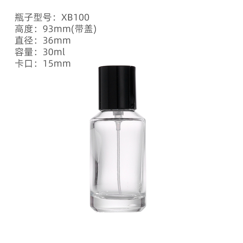 Botella de dispensación de perfume Juego de botella de spray de presión cosmética Botella de perfume de vidrio transparente 30/50/100ml