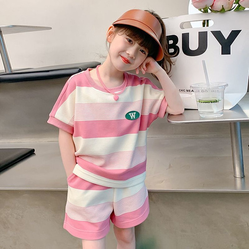 Women's Summer Outfit Set 2025 Korean Version Fashion Children's Summer Dress for Girls Stylish Two-Piece Set