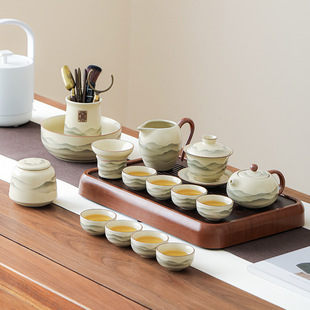 Ru kiln tea set suit home luxury high-end personal office kung fu teapot teacup 2025 new style