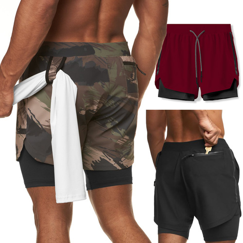 Cross-border muscle fitness sports shorts for men, sports training loose breathable double-layer pants, three-quarter pants, one piece drop shipping