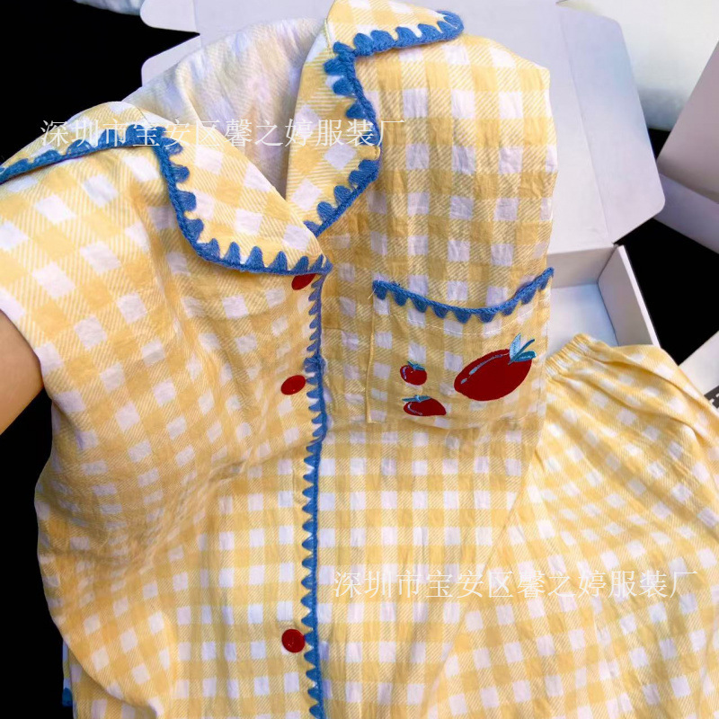 云朵棉睡衣女款夏季ins格子短袖套装高级感家居服可外穿跨境批发|undefined