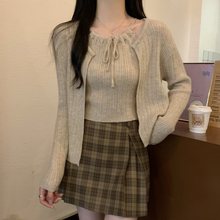 suseyiku 秋冬韩版甜美吊带两件套设计感6羊毛针织开衫毛衣女外搭