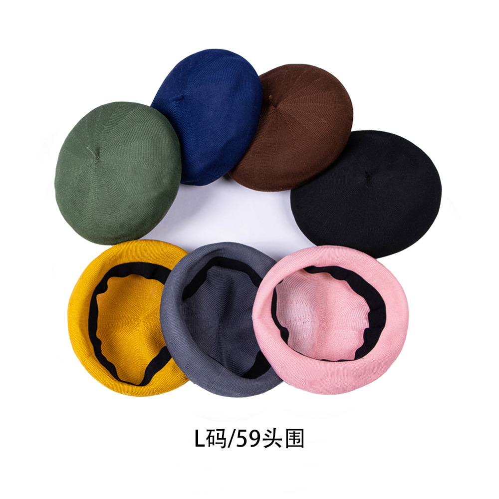 夏季大头围弹力针织薄款贝雷帽子百搭时尚画家帽女遮阳贝雷帽