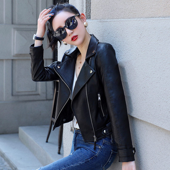 Amazon Fashion Leather Women's Slim-fit Korean Style Small Jacket Motorcycle Autumn Casual Slim-fit Short PU Leather Jacket Trendy