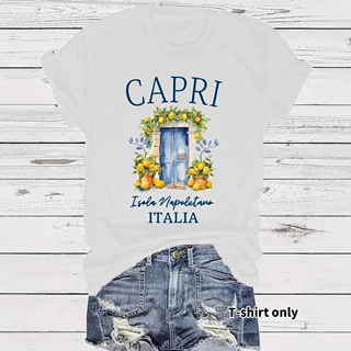 亚马逊跨境外贸CAPRI ITALIA图案新款短袖女时尚T恤女现货批发