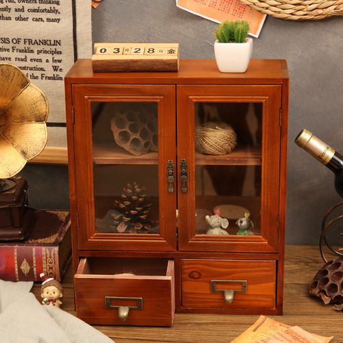 Multi-layer solid wood storage cabinet office dormitory desktop cosmetics sundry organizer multi-functional wooden cabinet with drawers