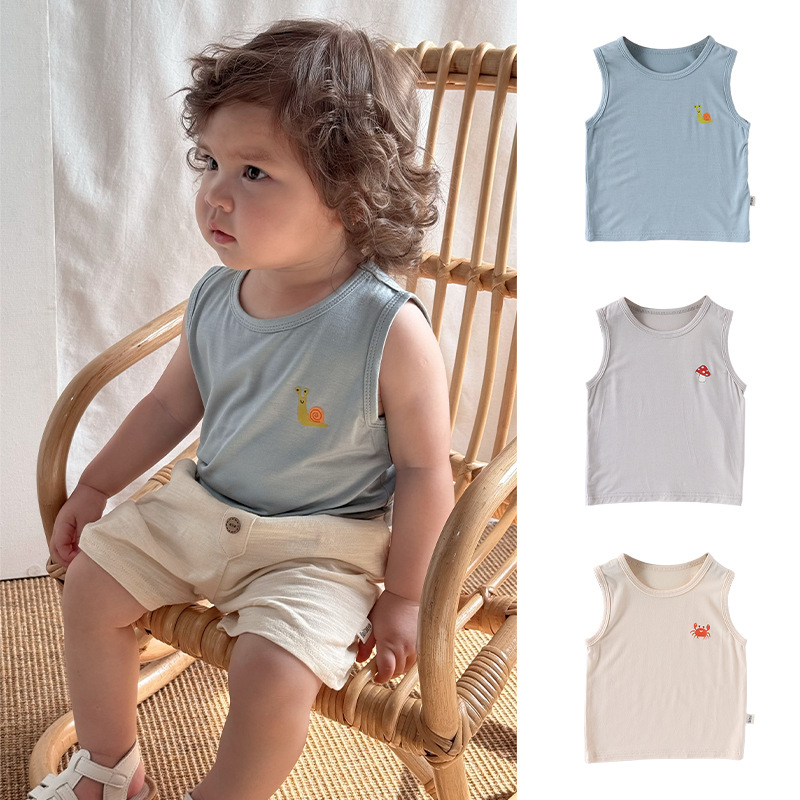 2026 Summer Baby Vest Top Boys and Girls Stylish Outerwear Set Baby Modal Sleeveless T-Shirt Shorts