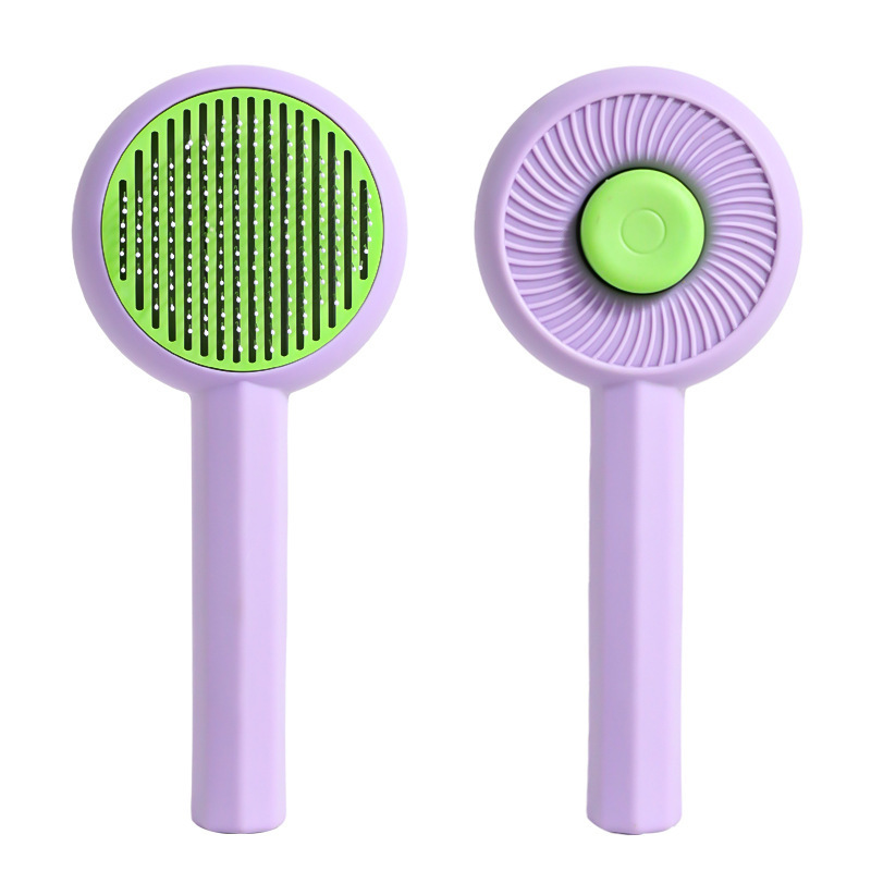 Hawo peine de autolimpieza para mascotas al por mayor peine de masaje universal para gatos y perros redondo mango suave cepillo de aguja de acero autolimpiante peine de depilación