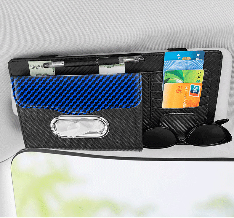 Cross-Border Car Carbon Fiber Pattern Sun Visor Glasses Holder Bill Holder Car Multi-Function Card Holder Tissue Bag Sunglasses Holder