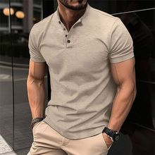 夏季短袖男士POLO衫欧美潮牌2025新款纯色立领T恤男纽扣马球衫T袖