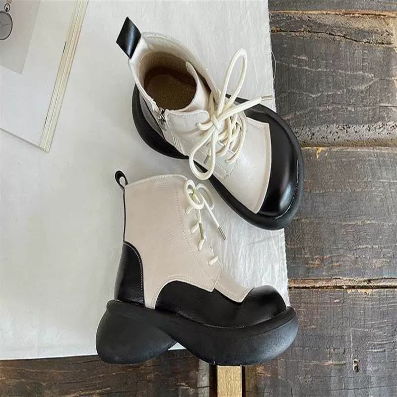 Женские ботинки осень-зима 2025, новые, студенческие, ретро, универсальные, милые и стильные, с широким носком, на толстой подошве, в британском стиле, короткие.