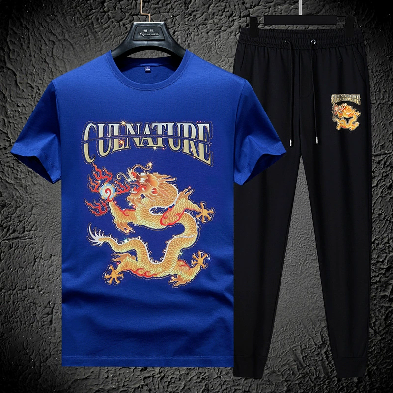 High-end summer fashionable sports set, short sleeve T-shirt for leisure, trousers, oversize