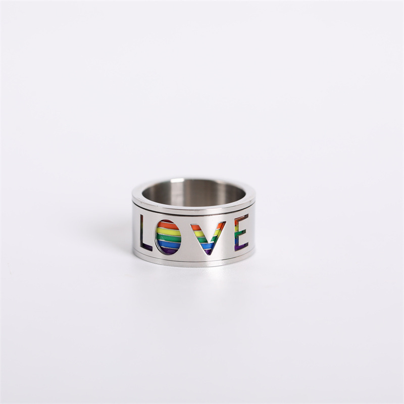 Love Is Love Rainbow Ring Rotatable Universal Wheel  Hot Sale New Lgbt Pride Ring display picture 3