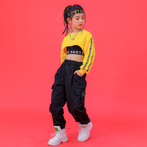 Hip-hop Fashion Kids Girl Jazz Dance Performance Topless Top Set June 1st Dance Performance Costume New Trendy