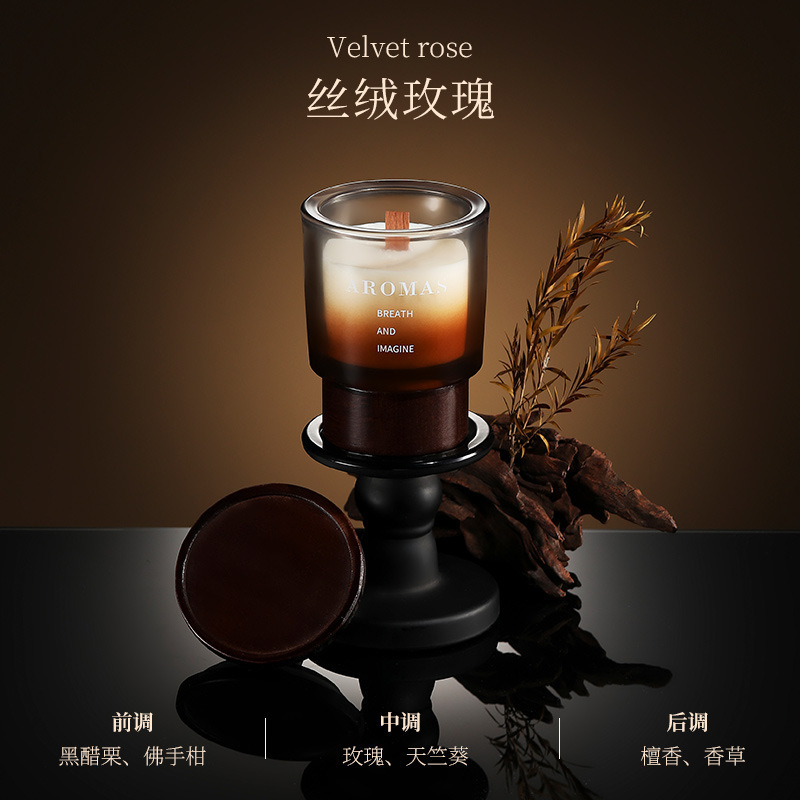 疏影琉璃条纹杯香薰蜡烛木质蜡芯伴手礼香薰白噪音蜡烛高级感香氛|undefined