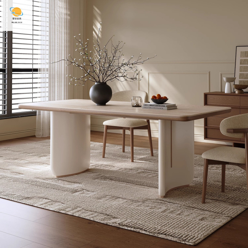 Cream-Style Slate Dining Table, Light Luxury, Small Apartment, Modern, Simple, High-End, Mid-Century Style Solid Wood Dining Table, Full French Style