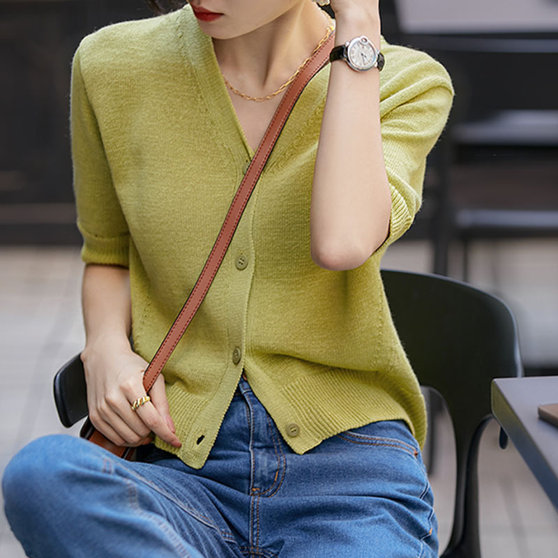 Summer elegant solid fashionable knitted cardigan with a round…