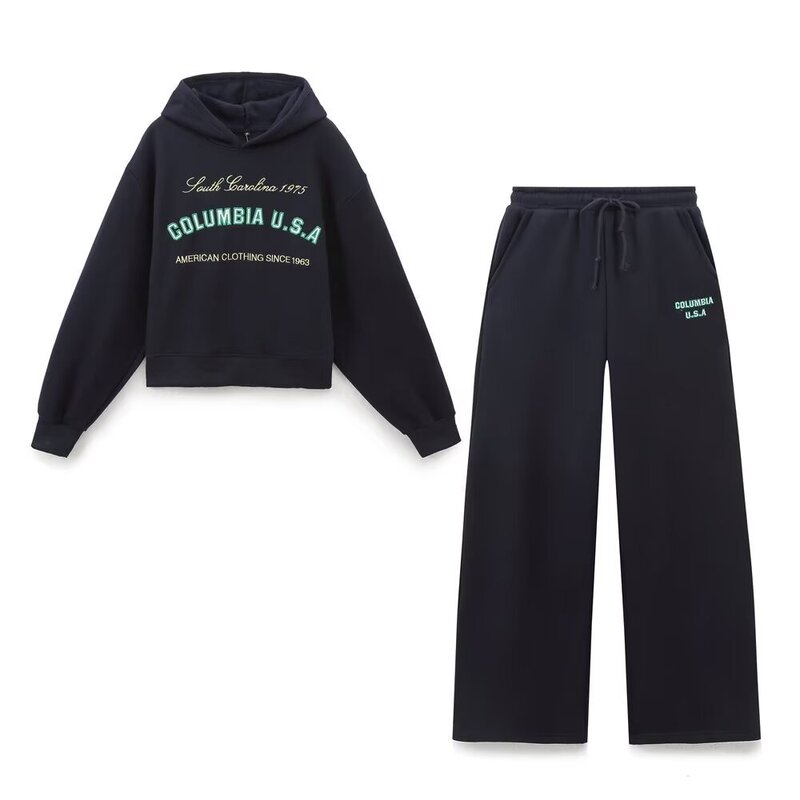 2024 autumn fashion printing hooded vests flannelette jogging pants cross-border Amazon women's clothing