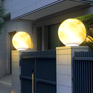 ♔ Solar Column Head Lamp Courtyard Villa Gate Side Pillar Lamp Garden Round Ball Lamp Fence Column Lamp