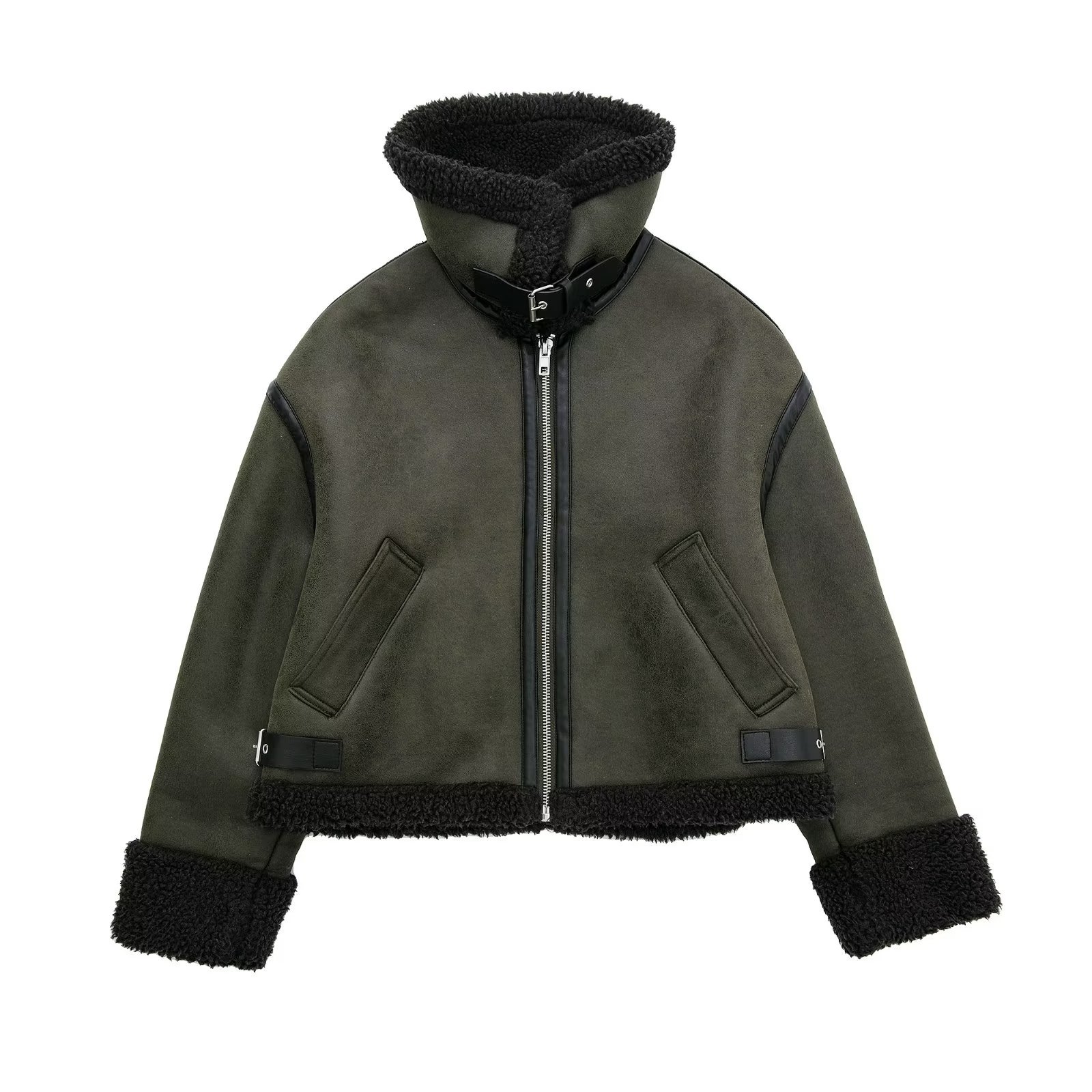 1330g Weight Casual Jacket Outerwear Type Long Sleeve Sleeve Length Zipper Placket Type Deerskin Velvet Composite Material Fabric Type Short Top Length Coat Tops Type Casual Occasion Turndown Neckline Loose Fit Type Color Block Pattern Winter, Autumn Season Women's Gender Streetwear Style Women's Streetwear Color Block Zipper Coat Casual Jacket 8