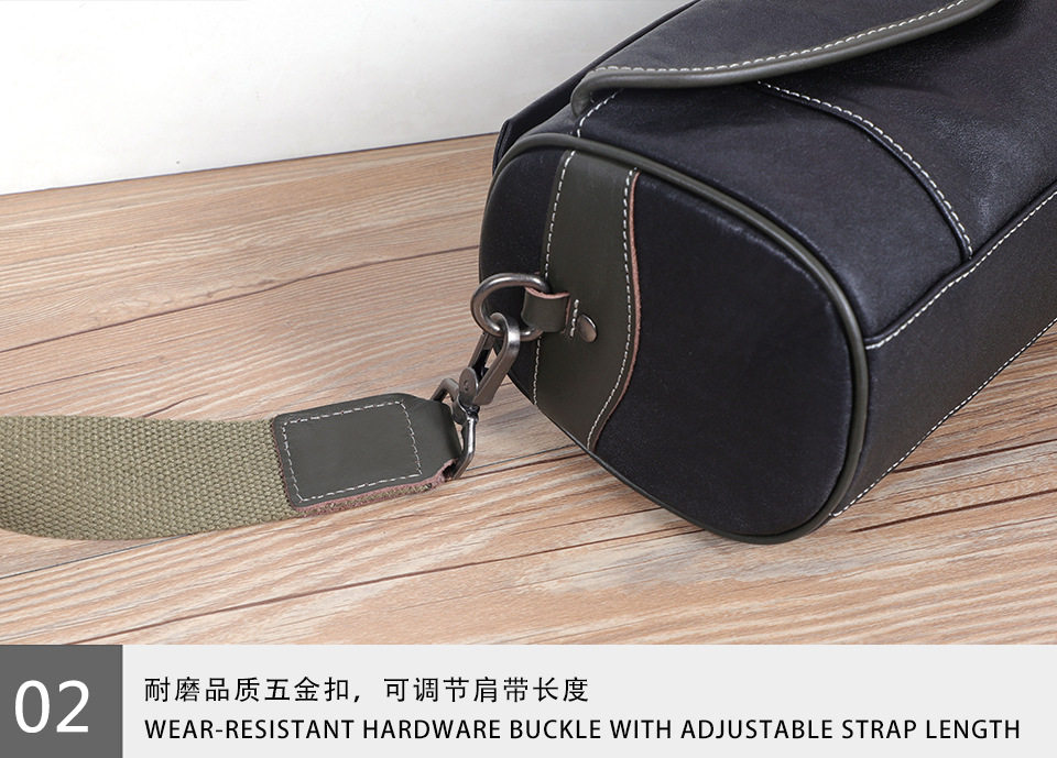 Túi đeo chéo nam da bò thật thuộc da thực vật, túi nhỏ đeo vai cá tính 29×11×17 cm — Dây đeo vai màu đen, Dây đeo vai đơn màu xanh lá cây, Dây đeo vai màu đen và xanh lá cây chi tiết 17