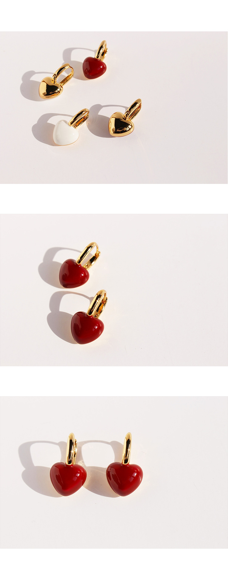 Brass Material 1 Pair IG Style Sweet Heart Shape Enamel Plating Brass 18K Gold Plated Drop Earrings
