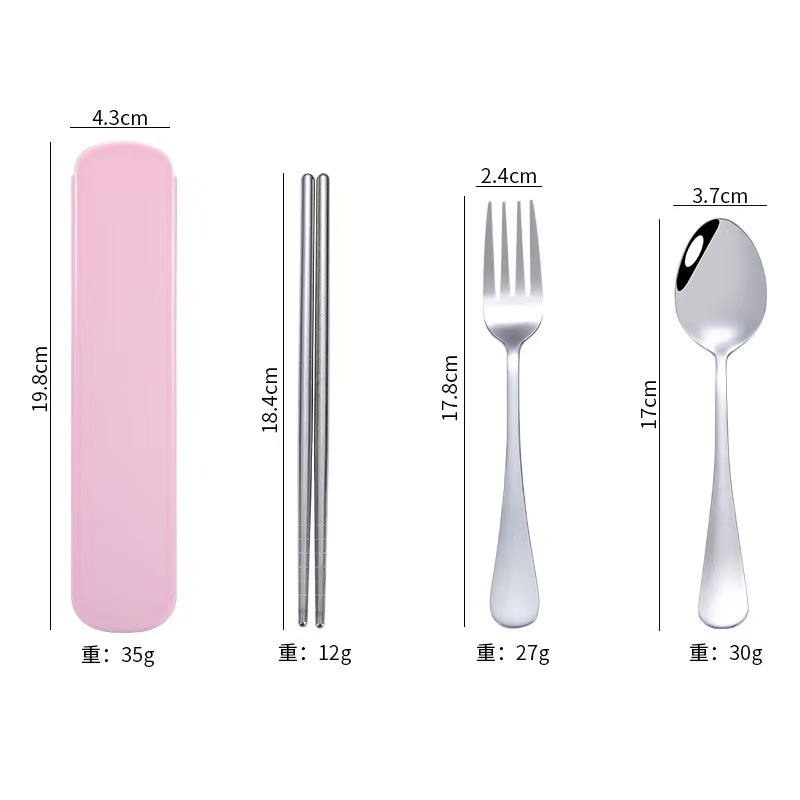 두꺼운 [핑크] 포크, 스푼, 젓가락 3종 세트