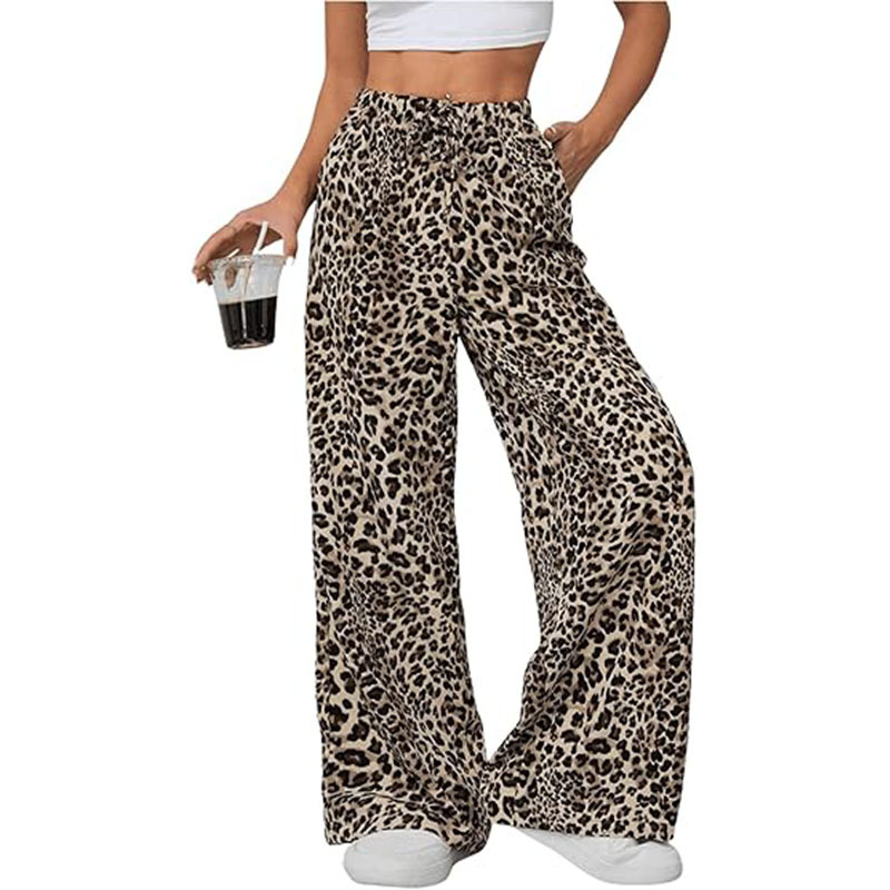 street Style Low-waist Casual Straight Wide-leg Summer Fashion Versatile Leopard Print Pants, European And_voghion.com