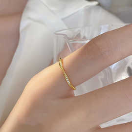 925纯银戒指女设计小众素圈食指开口指环时尚个性复古手饰高级感