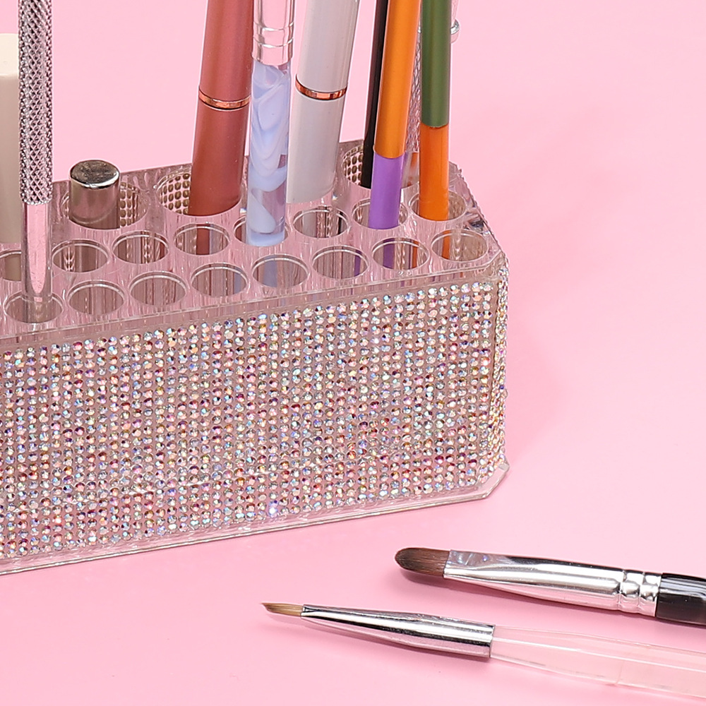 Diamantes de lujo acrílico 26 agujeros estante de lápiz de maquillaje agujeros grandes lápiz de ceja transparente lápiz de ojos delineador caja de almacenamiento de acabado estante de exhibición