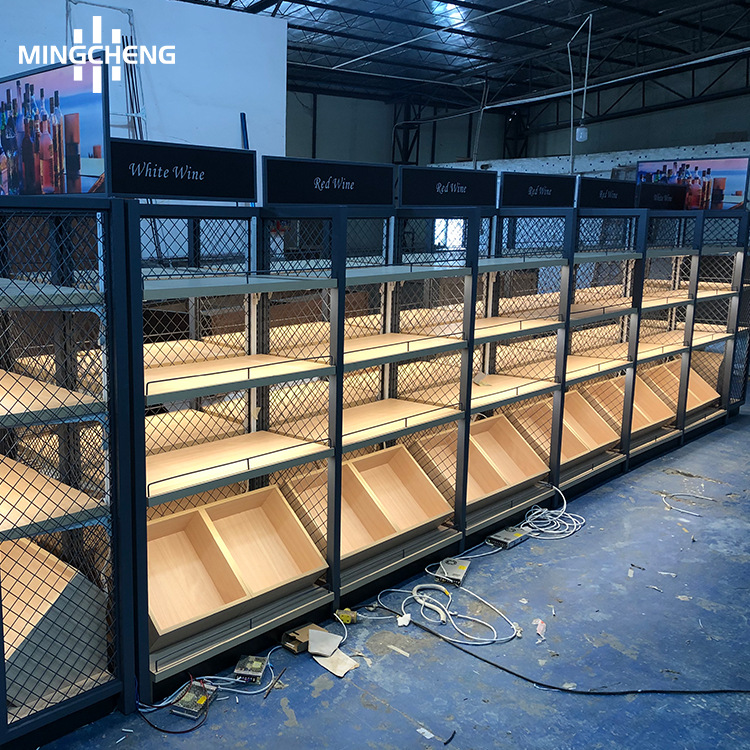 跨境供应商场红酒展示柜木制名酒葡萄酒中岛货架酒坊多层白酒展柜