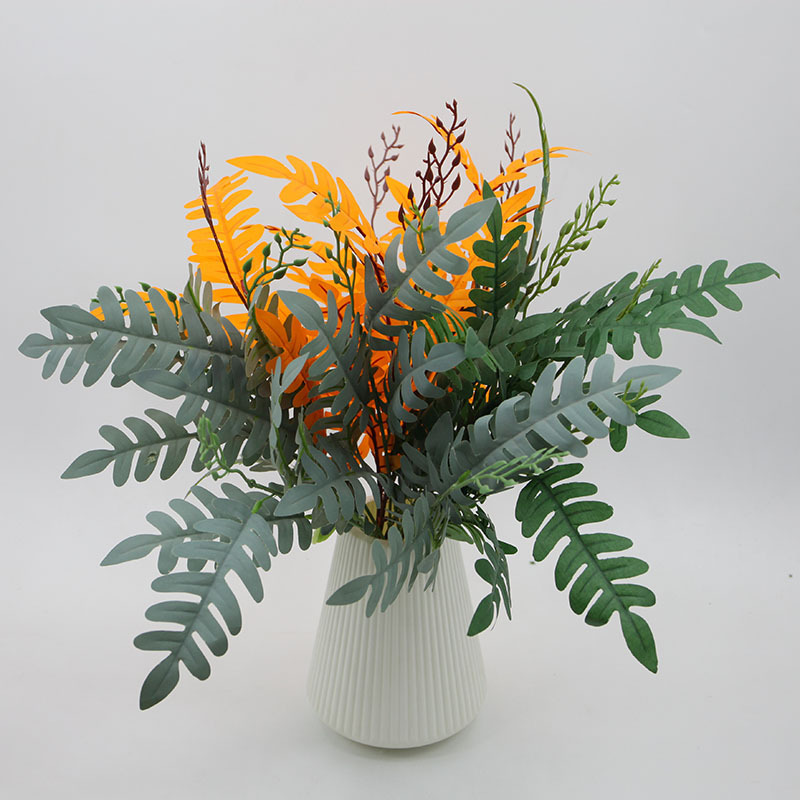 Artificial Green Plant Leaves with 5 Branches, Simulated Leaf Bouquet for Wedding Floral Arrangements, Wholesale High Simulation