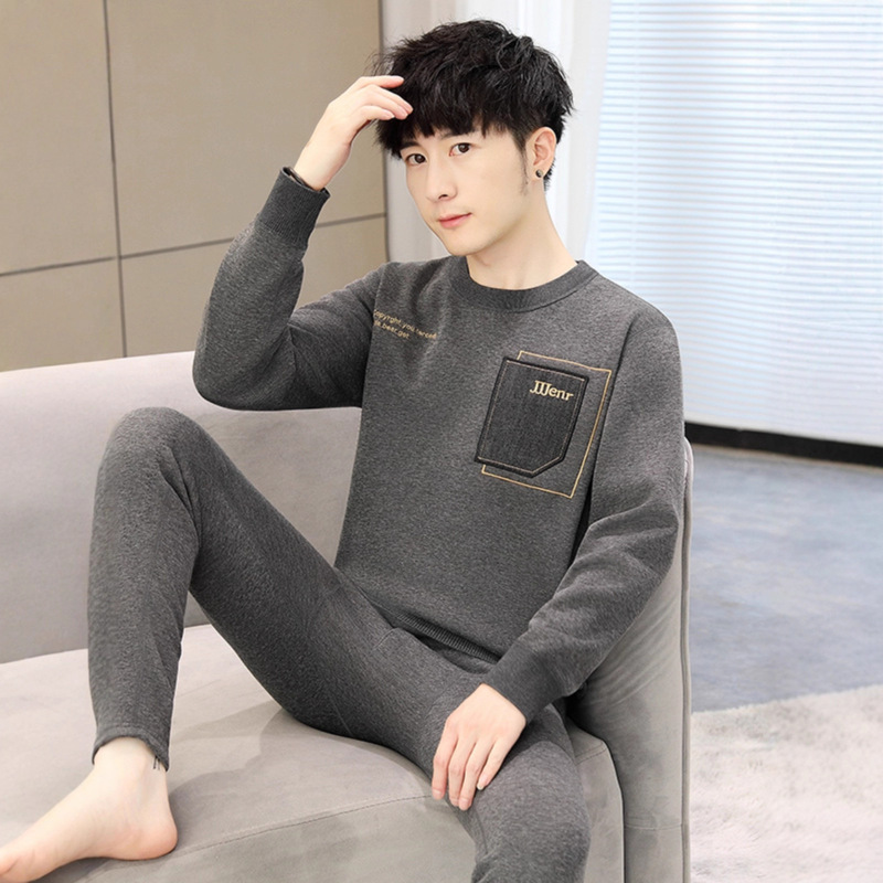 Teenager Warm Clothes suit Men's Winter fleece-lined Thickened Line Clothes and Thunderpants for Big Children Junior High School Students Autumn Clothes and Autumn Pants