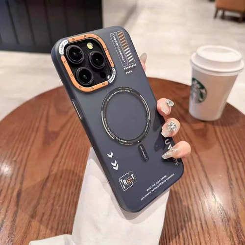 Chic Brand Letter Sanding Magnetic Charging Case for iPhone 15, Skin Texture Acrylic iPhone 14 Hard Case