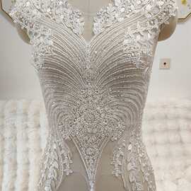 重工蕾丝布面料花朵边婚纱礼服旗袍裙子服装镂空diy手工前胸装饰