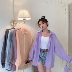 日焼け止めシャツ女性の夏 2023 新しいスタイルルーズで多用途なシフォン長袖夏薄いシャツジャケット