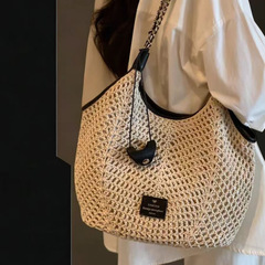2025新款托特包蜜蜡绳手工草编包包女夏手提编织包单肩包代发