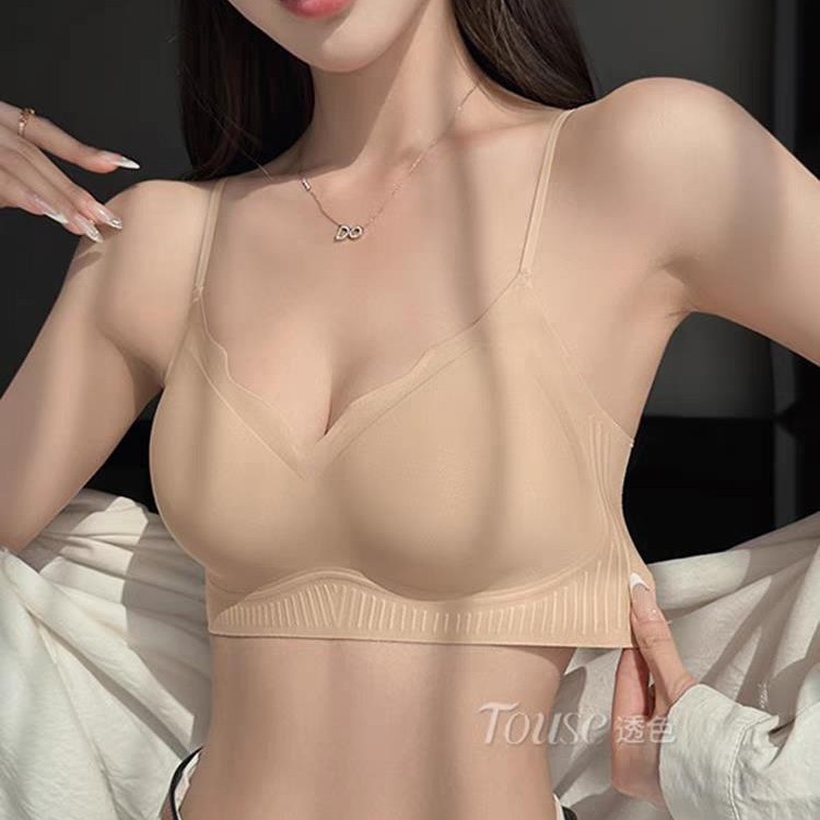 작은 가슴을 가진 여성을 위한 심리스 리퀴드 파운데이션 속옷, 여름용 얇은 조끼 스타일의 일체형 투명 스킨 컬러 스파게티 스트랩 브라