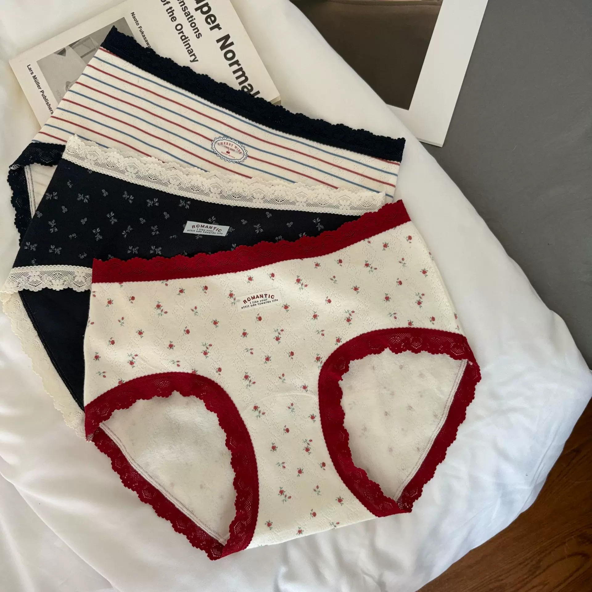 6169复古英伦风碎花婴儿棉蕾丝边纯棉少女中腰内裤清新三角裤纯棉