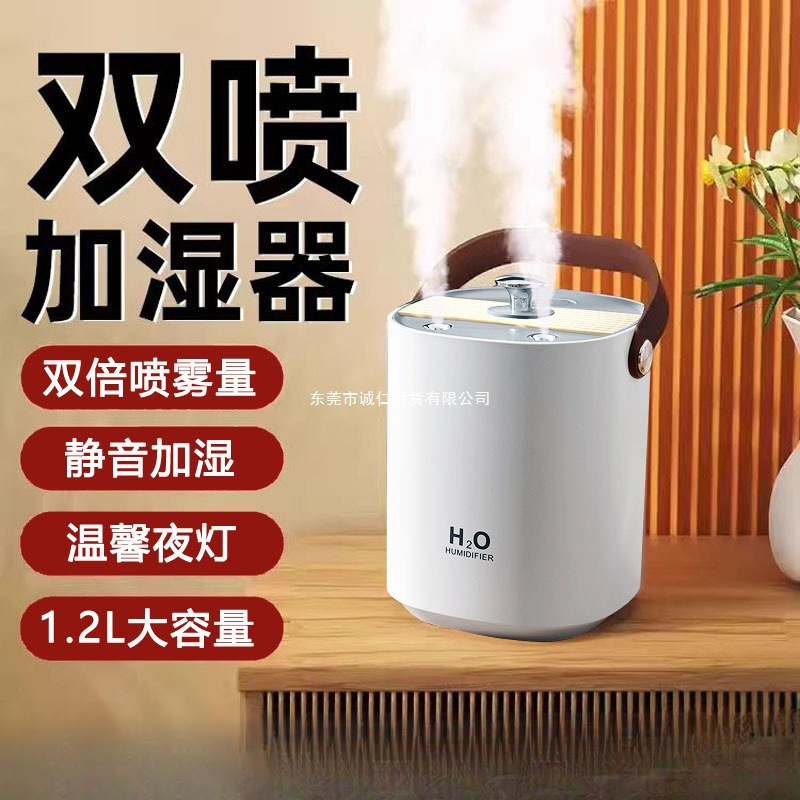 Cross-Border Desktop Humidifier Double Spray 1.2L Large Capacity Household USB Charging Silent Hydrating Humidifier