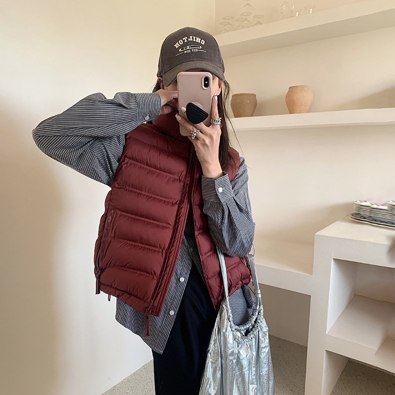 Transfronterizo de algodón chaleco de mujer otoño y invierno 2025 nuevo estilo coreano de cuello corto de algodón de hombro bolsillo cremallera delgada y ligera image 7