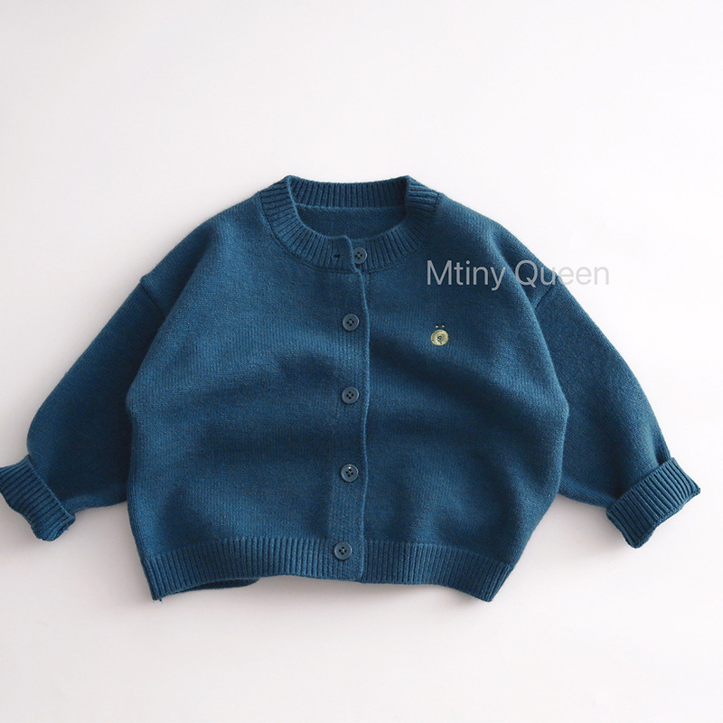 Good-Looking Blue ~ Spring and Autumn New Children's Solid Color Embroidered Knitted Cardigan Men's and Women's Korean Style Long Sleeve Sweater Jacket Good-Looking Blue ~ Spring and Autumn New Children's Solid Color Embroidered Knitted Cardigan Men's and Women's Korean Style Long Sleeve Sweater Jacket