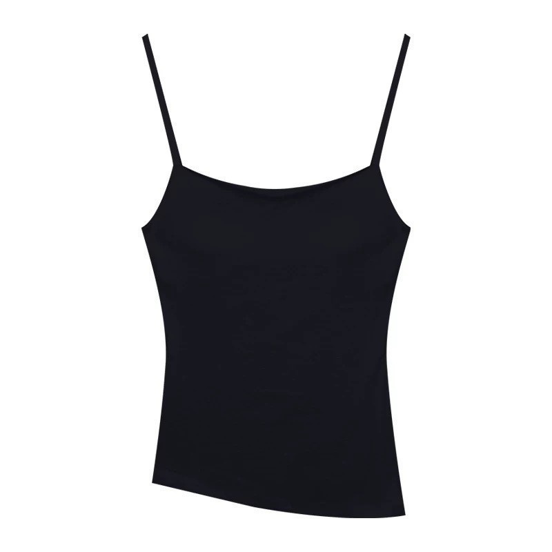 Japonés retro Hong Kong estilo puro algodón de una sola pieza irregular oblicua split camisola cómodo color sólido interior superior para las mujeres