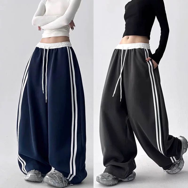 Vintage Striped Sweatpants Autumn/Winter 2025 New Color-Block Patchwork Scimitar Pants Loose Versatile Wide-Leg Casual Sweatpants