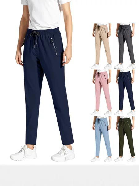 Women's Pants Summer Solid Color Elastic Waist Casual Pants with Pockets Sweatpants Amazon