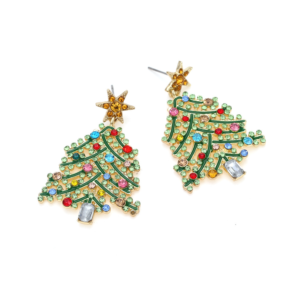 20g Weight Rhinestones Inlay Material Fashion Christmas Tree Alloy Rhinestones Women's Drop Earrings 1 Pair