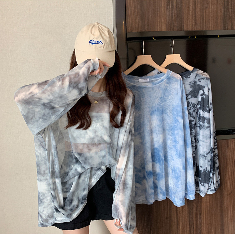 Mesh Sun Protection Clothing Summer New Foreign Trade Casual Casual Printed Pullover Long Sleeve Women's T-shirt Top Perspective Mesh Sun Protection Clothing Summer New Foreign Trade Casual Casual Printed Pullover Long Sleeve Women's T-shirt Top Perspective