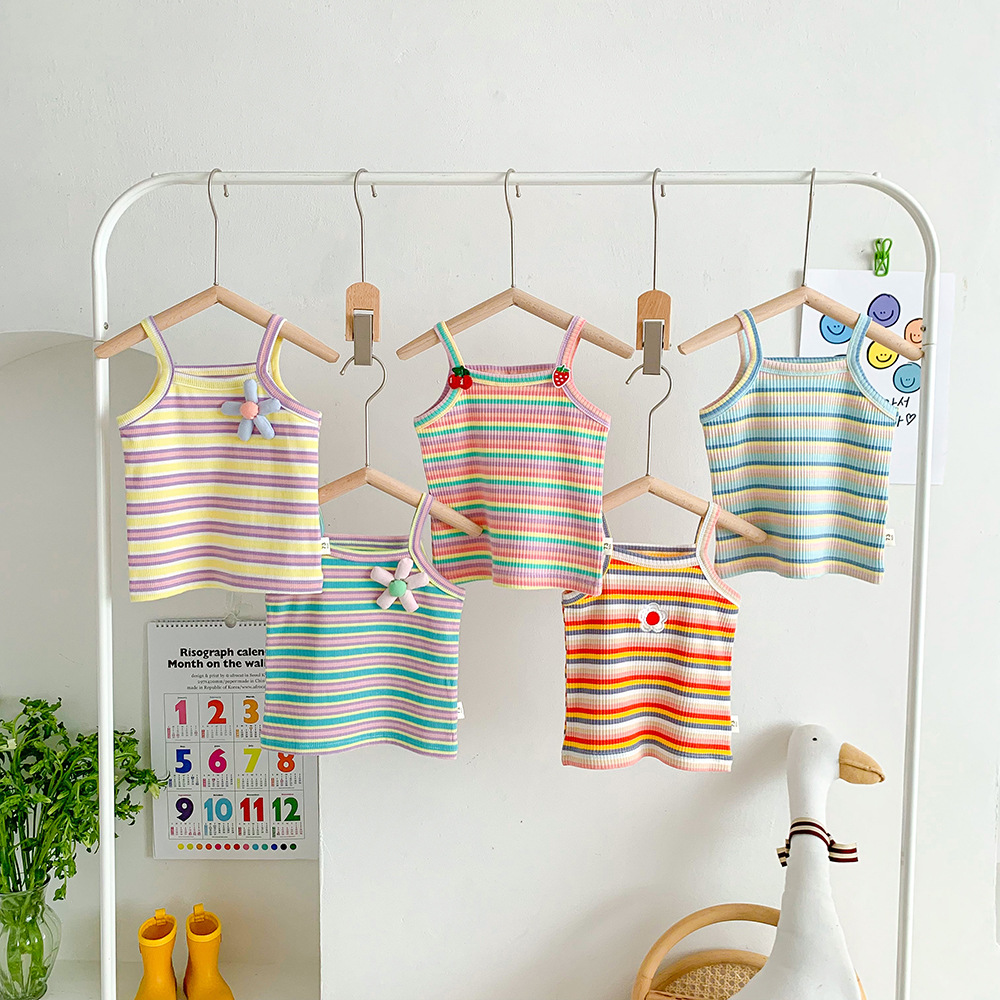 Baby sleeveless top summer rainbow stripe vest thin women's baby strapless T-shirt children's summer clothing Korean style trendy