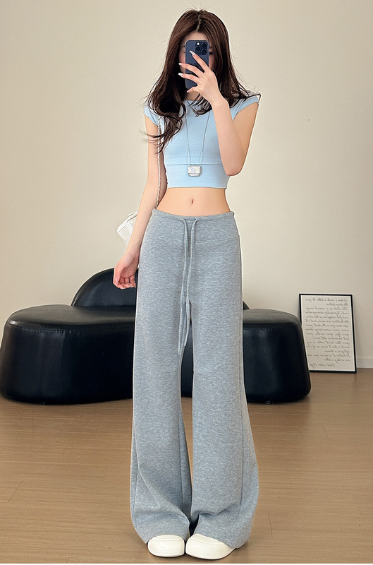秋季新款灰色直筒运动裤女2025高腰垂感休闲阔腿裤小个子百搭卫裤|undefined