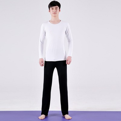 Men's White Round Neck Long Sleeve Straight Pants